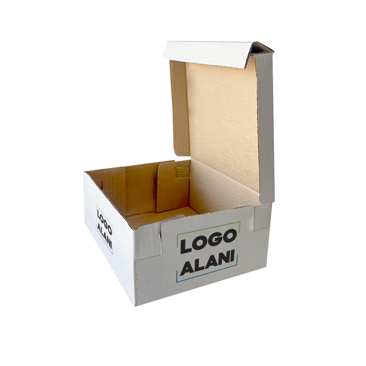 23x19x9,5 Oluklu Beyaz E-Ticaret Kutusu Baskılı