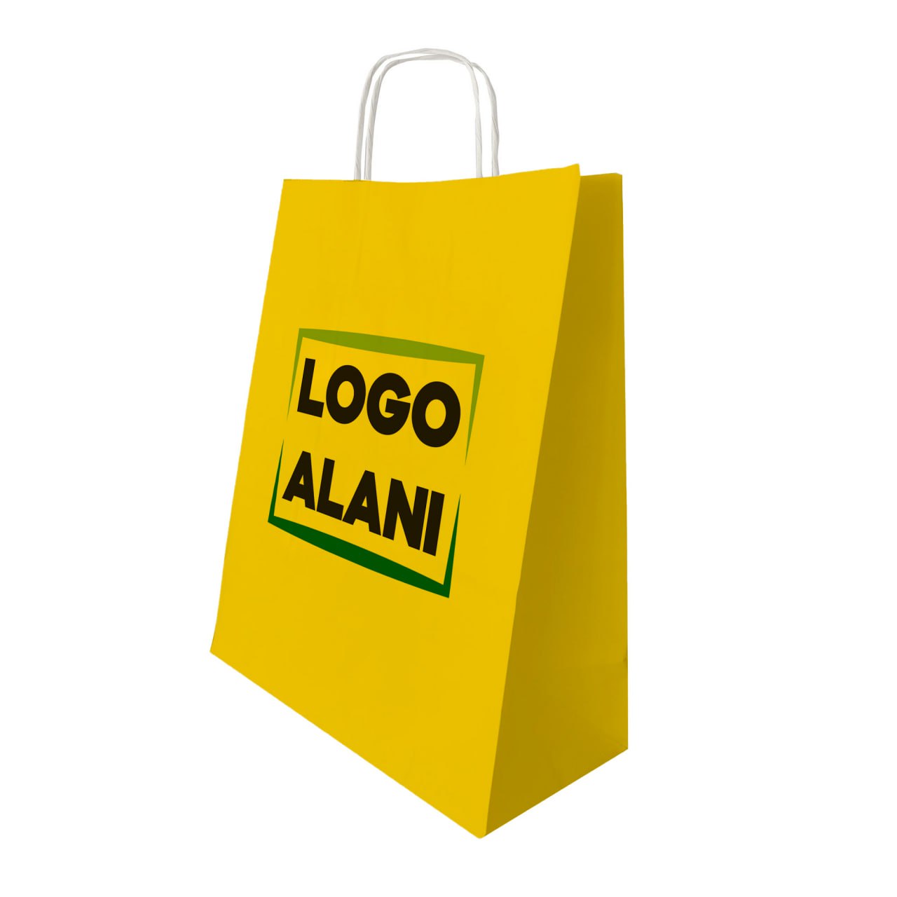 25x31x12 Burgu Saplı Sarı Kraft Çanta Baskılı