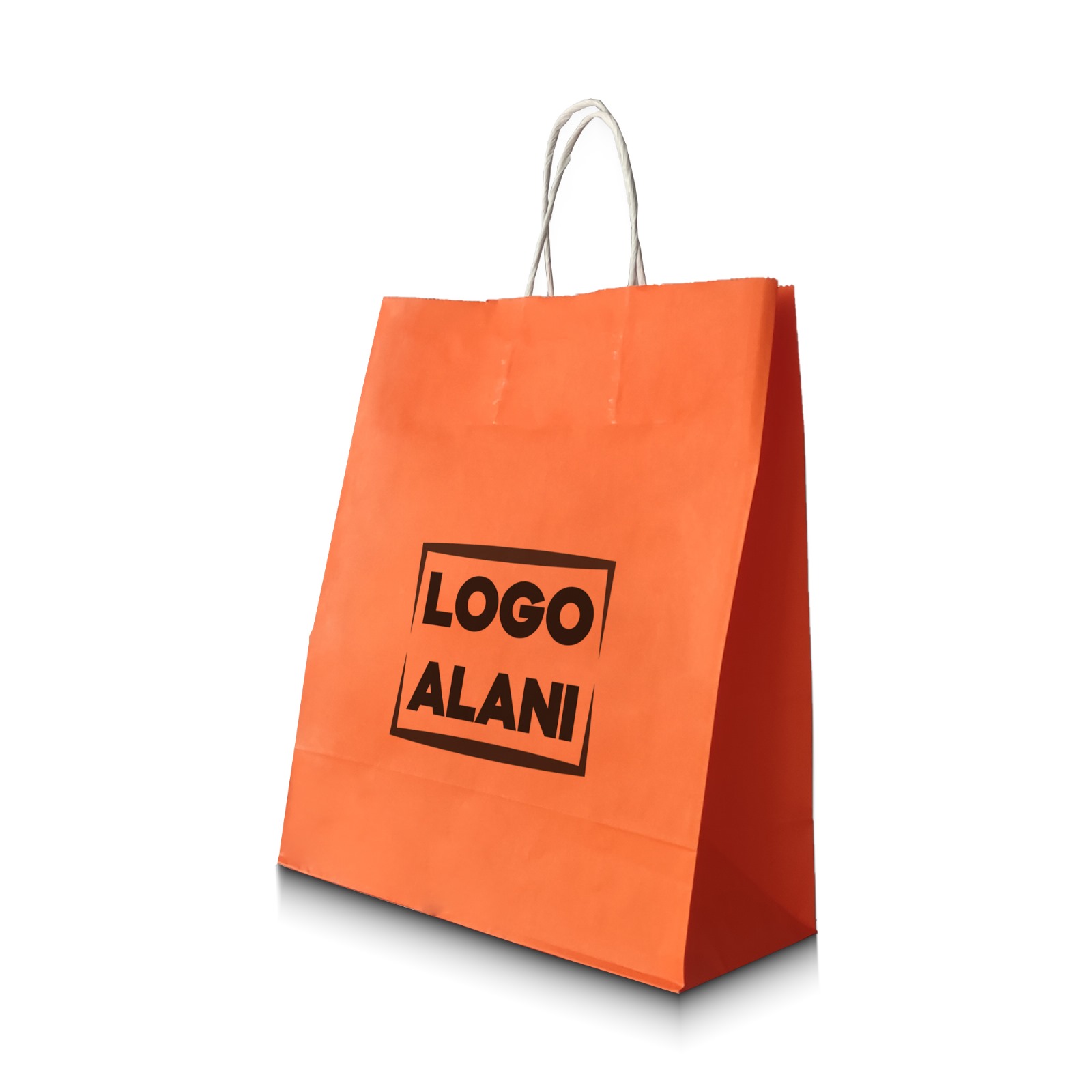 25x31x12 Burgu Saplı Turuncu Kraft Çanta Baskılı