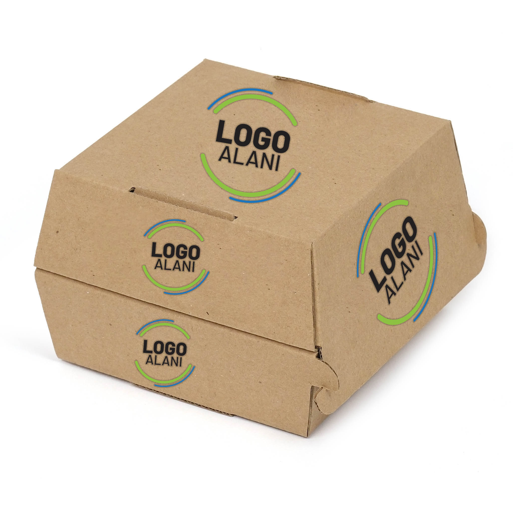 Kraft Renk Oluklu Tekli Hamburger Kutusu Baskılı